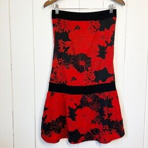 Vintage 100% Cotton Made In Thailand Black and Red Floral Tube Top Dress.
